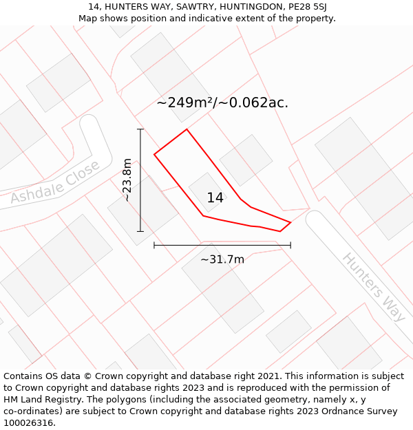 14, HUNTERS WAY, SAWTRY, HUNTINGDON, PE28 5SJ: Plot and title map