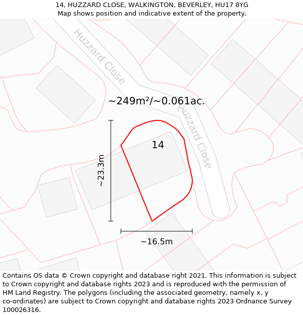 14, HUZZARD CLOSE, WALKINGTON, BEVERLEY, HU17 8YG: Plot and title map