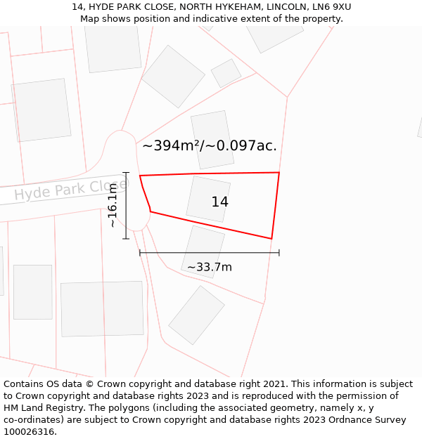 14, HYDE PARK CLOSE, NORTH HYKEHAM, LINCOLN, LN6 9XU: Plot and title map