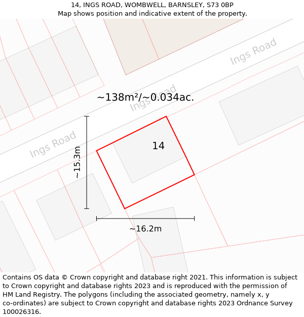 14, INGS ROAD, WOMBWELL, BARNSLEY, S73 0BP: Plot and title map