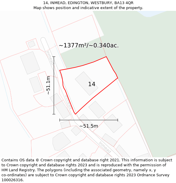 14, INMEAD, EDINGTON, WESTBURY, BA13 4QR: Plot and title map