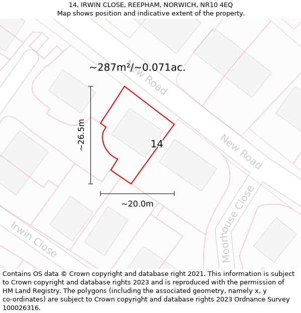 14, IRWIN CLOSE, REEPHAM, NORWICH, NR10 4EQ: Plot and title map