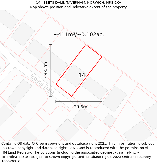 14, ISBETS DALE, TAVERHAM, NORWICH, NR8 6XA: Plot and title map