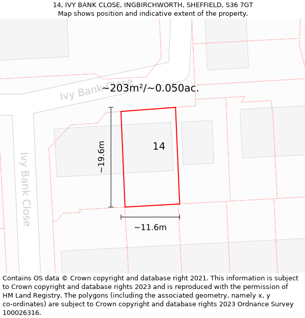 14, IVY BANK CLOSE, INGBIRCHWORTH, SHEFFIELD, S36 7GT: Plot and title map