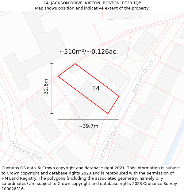 14, JACKSON DRIVE, KIRTON, BOSTON, PE20 1QP: Plot and title map