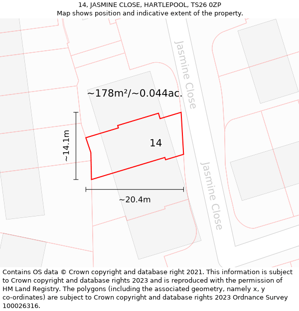 14, JASMINE CLOSE, HARTLEPOOL, TS26 0ZP: Plot and title map