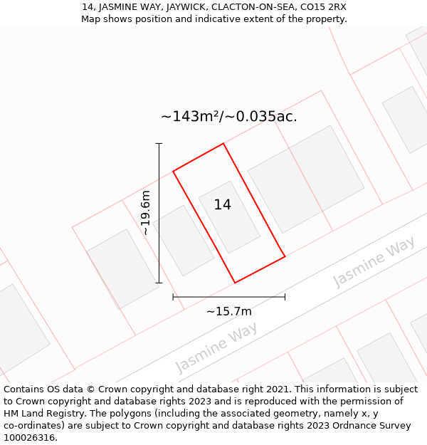 14, JASMINE WAY, JAYWICK, CLACTON-ON-SEA, CO15 2RX: Plot and title map