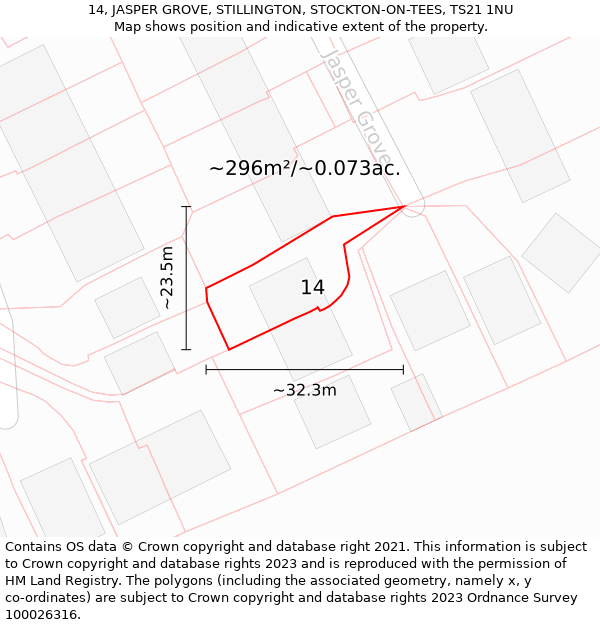 14, JASPER GROVE, STILLINGTON, STOCKTON-ON-TEES, TS21 1NU: Plot and title map