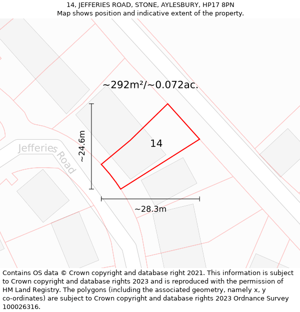 14, JEFFERIES ROAD, STONE, AYLESBURY, HP17 8PN: Plot and title map