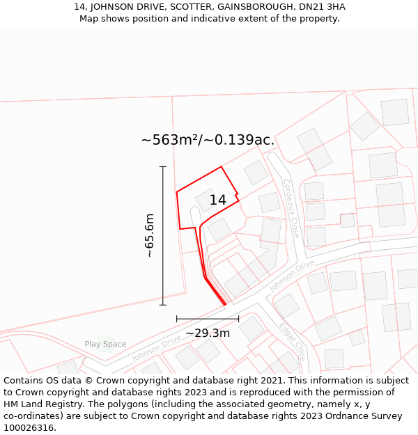 14, JOHNSON DRIVE, SCOTTER, GAINSBOROUGH, DN21 3HA: Plot and title map