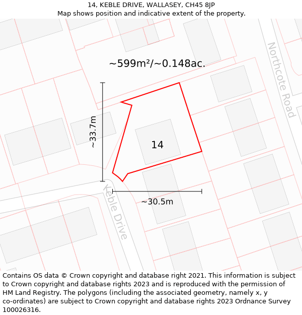 14, KEBLE DRIVE, WALLASEY, CH45 8JP: Plot and title map