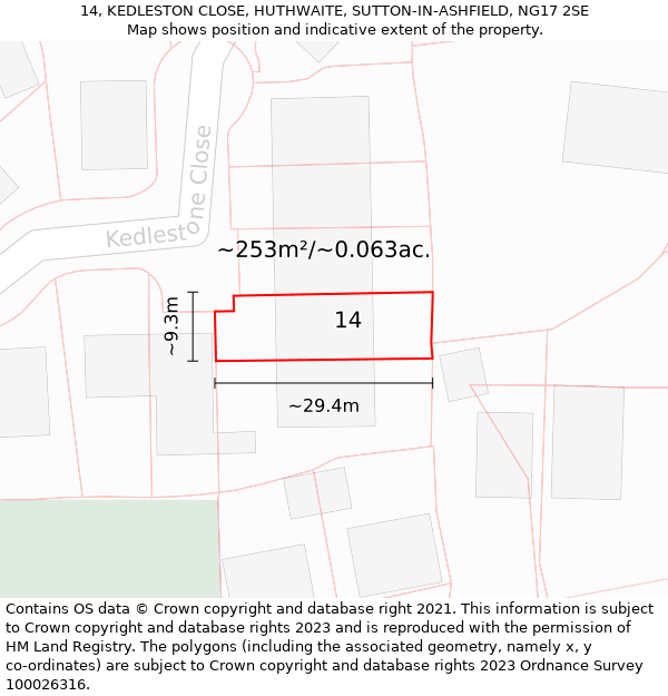 14, KEDLESTON CLOSE, HUTHWAITE, SUTTON-IN-ASHFIELD, NG17 2SE: Plot and title map