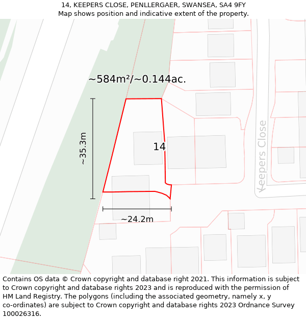 14, KEEPERS CLOSE, PENLLERGAER, SWANSEA, SA4 9FY: Plot and title map