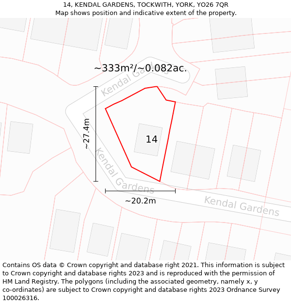 14, KENDAL GARDENS, TOCKWITH, YORK, YO26 7QR: Plot and title map