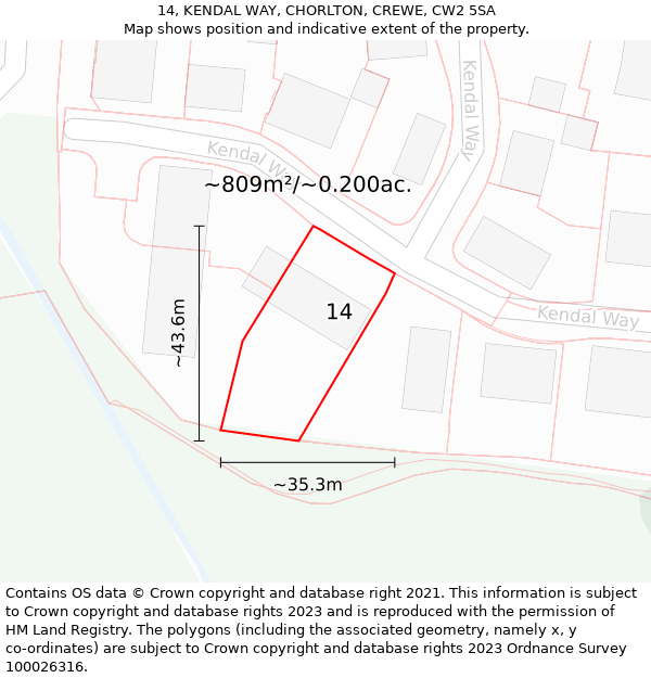 14, KENDAL WAY, CHORLTON, CREWE, CW2 5SA: Plot and title map