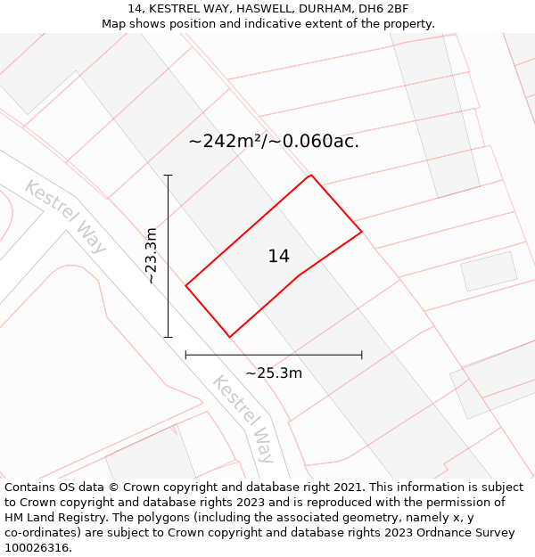 14, KESTREL WAY, HASWELL, DURHAM, DH6 2BF: Plot and title map