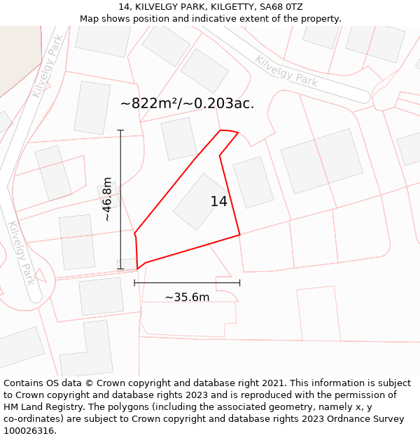 14, KILVELGY PARK, KILGETTY, SA68 0TZ: Plot and title map