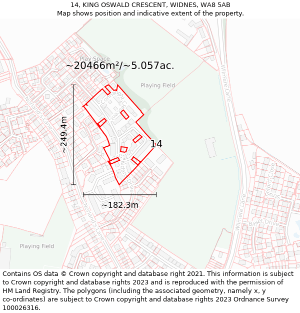 14, KING OSWALD CRESCENT, WIDNES, WA8 5AB: Plot and title map