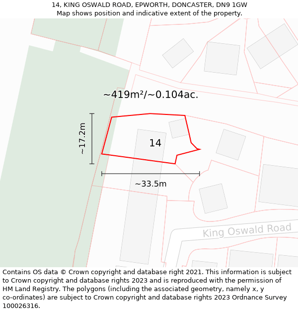 14, KING OSWALD ROAD, EPWORTH, DONCASTER, DN9 1GW: Plot and title map