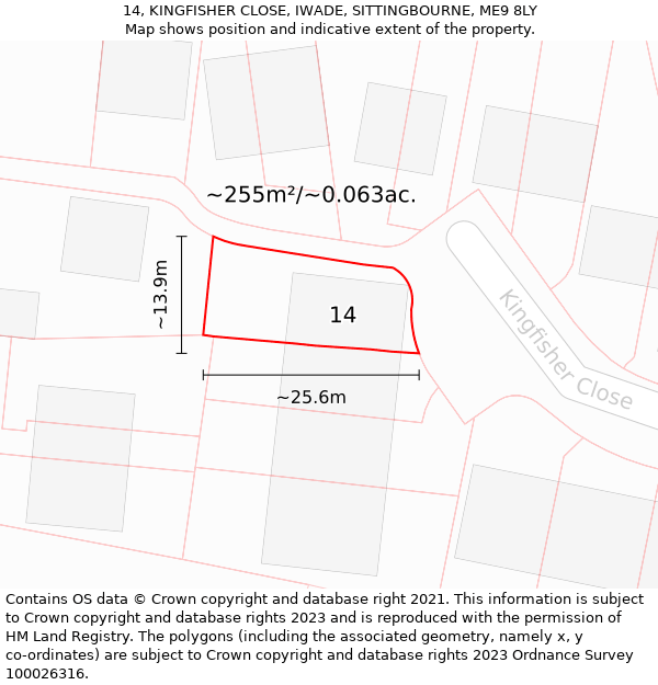 14, KINGFISHER CLOSE, IWADE, SITTINGBOURNE, ME9 8LY: Plot and title map