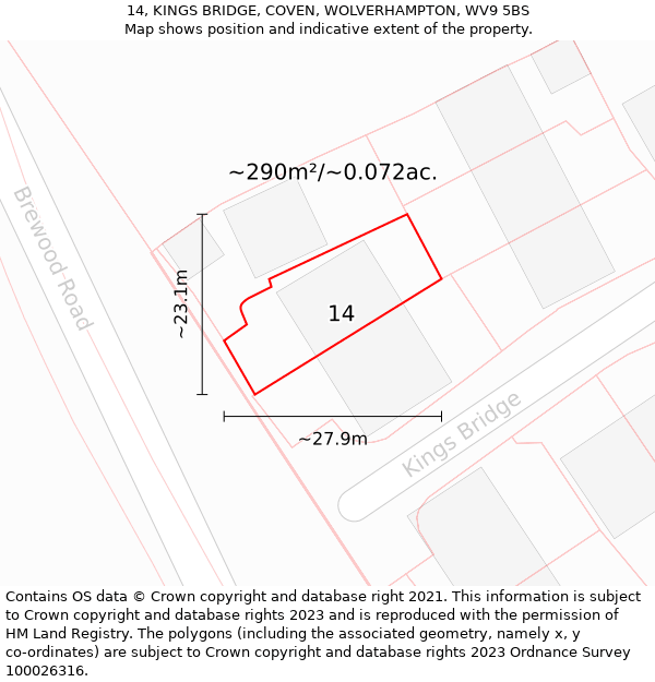 14, KINGS BRIDGE, COVEN, WOLVERHAMPTON, WV9 5BS: Plot and title map