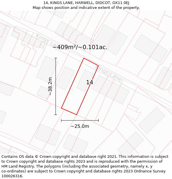 14, KINGS LANE, HARWELL, DIDCOT, OX11 0EJ: Plot and title map