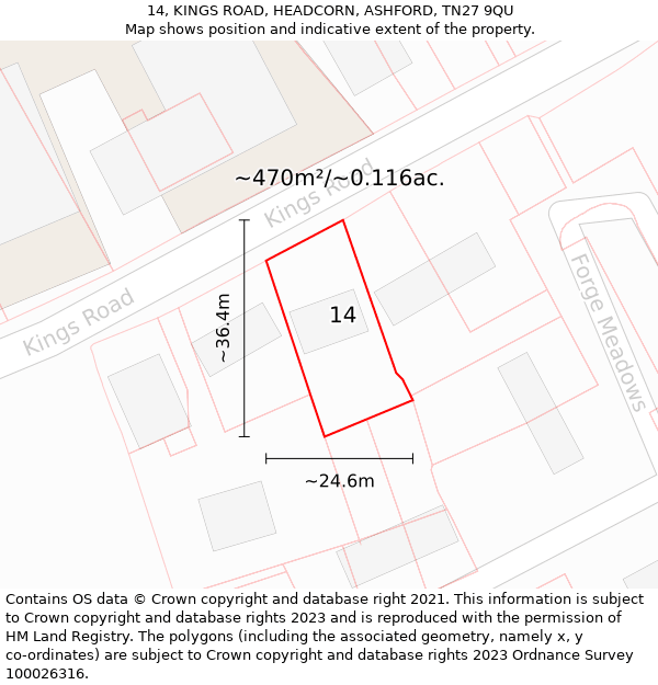 14, KINGS ROAD, HEADCORN, ASHFORD, TN27 9QU: Plot and title map