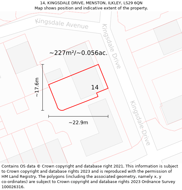 14, KINGSDALE DRIVE, MENSTON, ILKLEY, LS29 6QN: Plot and title map