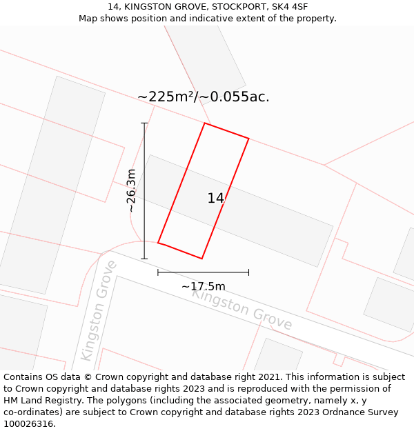 14, KINGSTON GROVE, STOCKPORT, SK4 4SF: Plot and title map