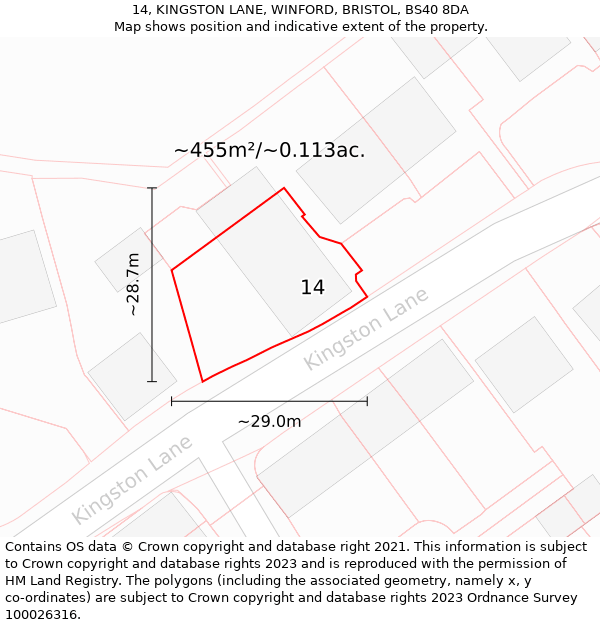 14, KINGSTON LANE, WINFORD, BRISTOL, BS40 8DA: Plot and title map