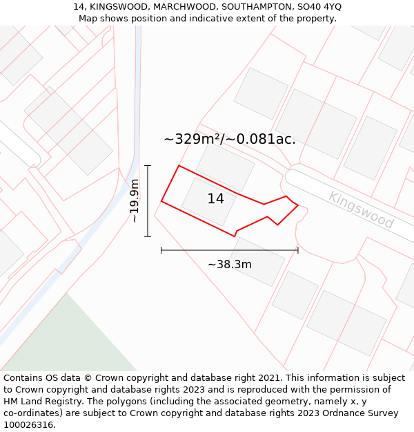 14, KINGSWOOD, MARCHWOOD, SOUTHAMPTON, SO40 4YQ: Plot and title map