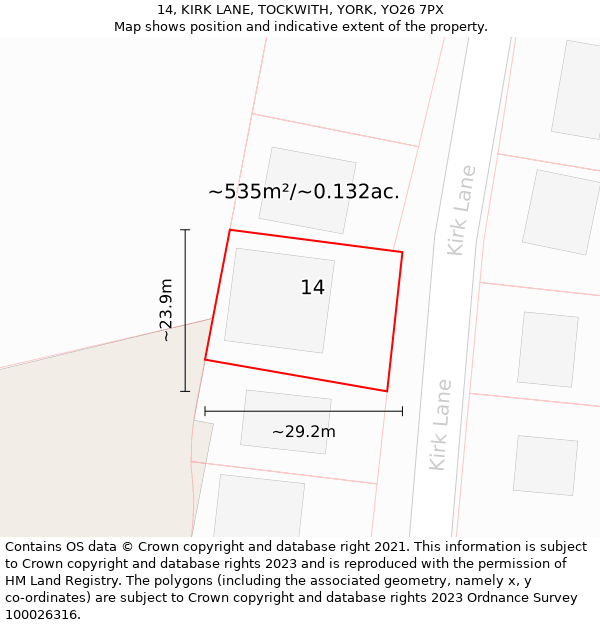 14, KIRK LANE, TOCKWITH, YORK, YO26 7PX: Plot and title map