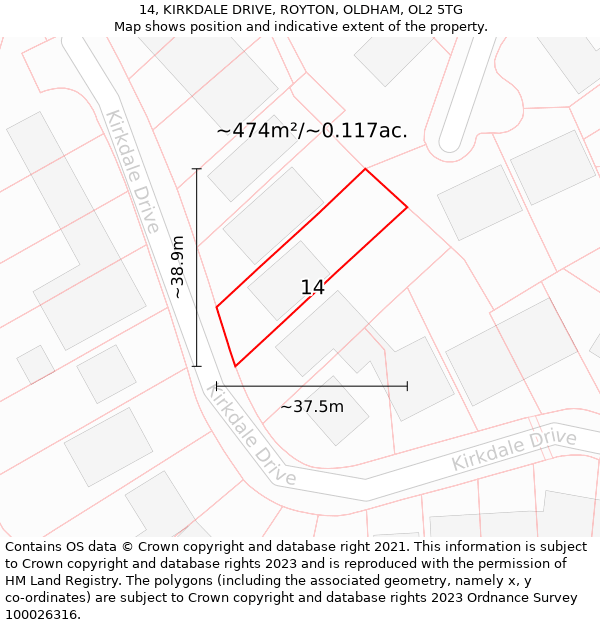 14, KIRKDALE DRIVE, ROYTON, OLDHAM, OL2 5TG: Plot and title map