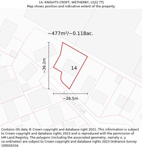 14, KNIGHTS CROFT, WETHERBY, LS22 7TJ: Plot and title map