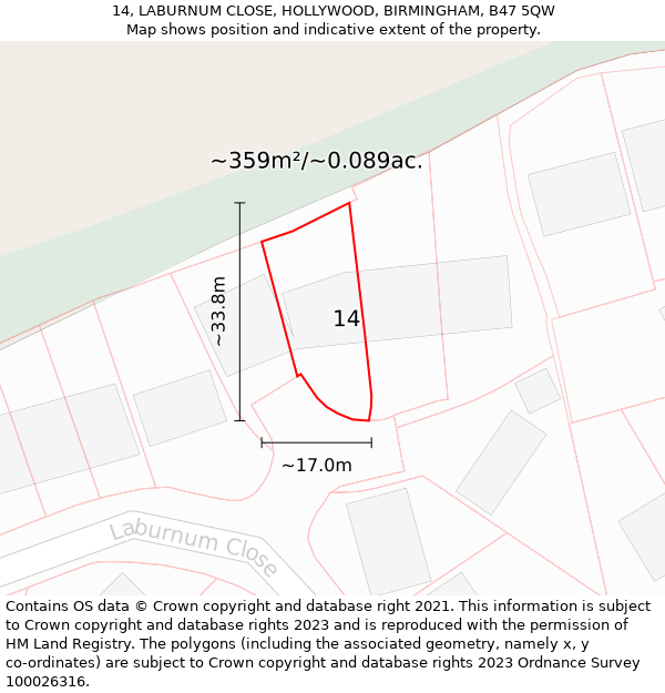 14, LABURNUM CLOSE, HOLLYWOOD, BIRMINGHAM, B47 5QW: Plot and title map