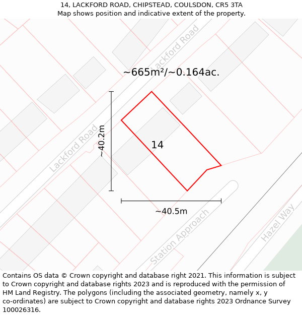 14, LACKFORD ROAD, CHIPSTEAD, COULSDON, CR5 3TA: Plot and title map