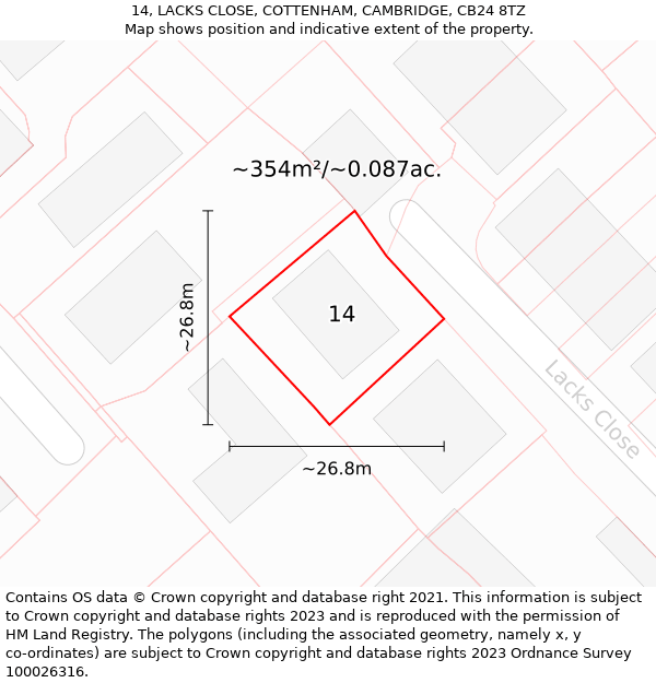 14, LACKS CLOSE, COTTENHAM, CAMBRIDGE, CB24 8TZ: Plot and title map