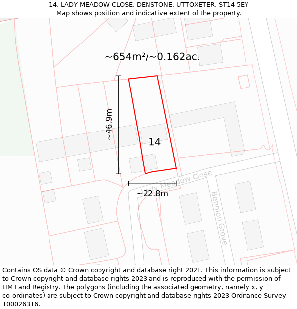 14, LADY MEADOW CLOSE, DENSTONE, UTTOXETER, ST14 5EY: Plot and title map