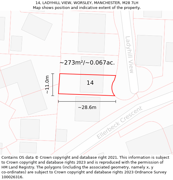 14, LADYHILL VIEW, WORSLEY, MANCHESTER, M28 7LH: Plot and title map