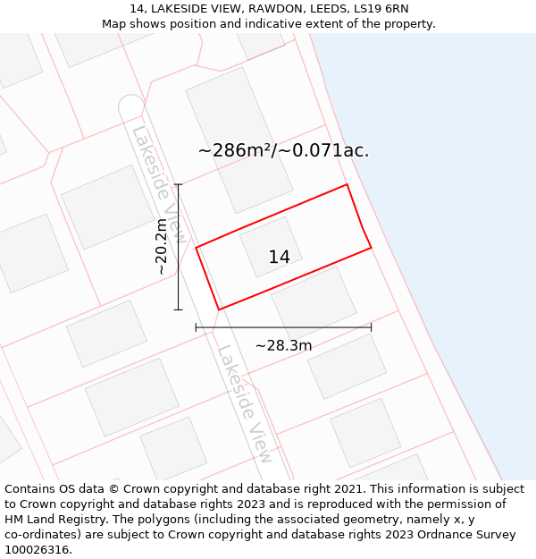 14, LAKESIDE VIEW, RAWDON, LEEDS, LS19 6RN: Plot and title map