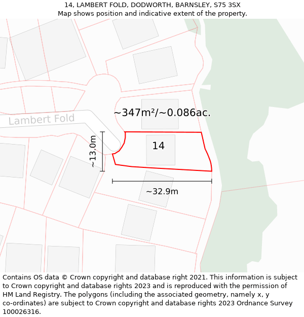 14, LAMBERT FOLD, DODWORTH, BARNSLEY, S75 3SX: Plot and title map