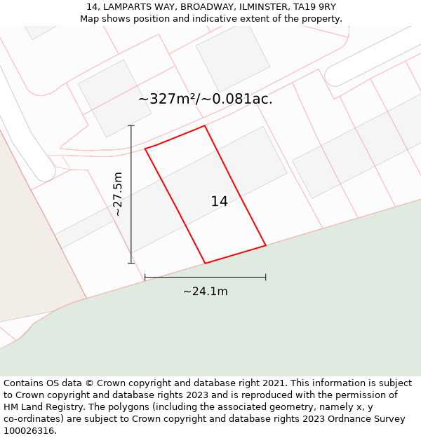 14, LAMPARTS WAY, BROADWAY, ILMINSTER, TA19 9RY: Plot and title map