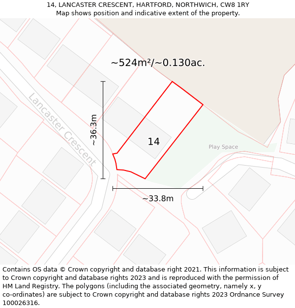 14, LANCASTER CRESCENT, HARTFORD, NORTHWICH, CW8 1RY: Plot and title map