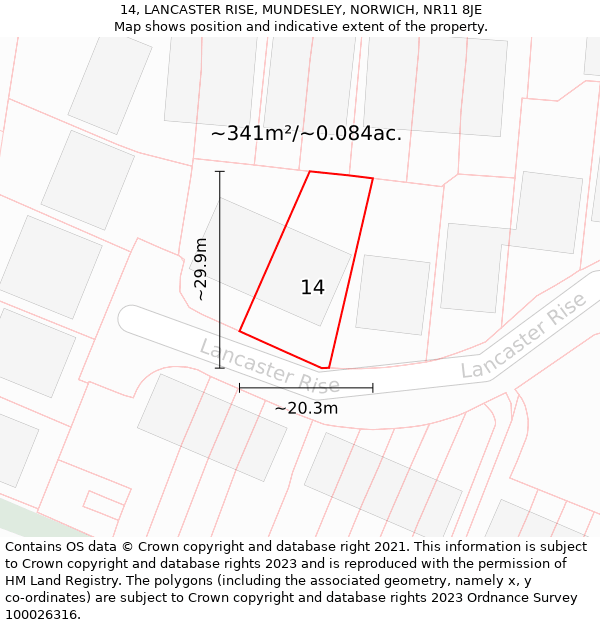 14, LANCASTER RISE, MUNDESLEY, NORWICH, NR11 8JE: Plot and title map