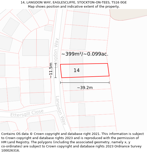 14, LANGDON WAY, EAGLESCLIFFE, STOCKTON-ON-TEES, TS16 0GE: Plot and title map