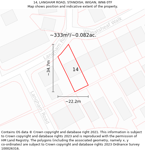 14, LANGHAM ROAD, STANDISH, WIGAN, WN6 0TF: Plot and title map