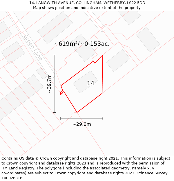 14, LANGWITH AVENUE, COLLINGHAM, WETHERBY, LS22 5DD: Plot and title map