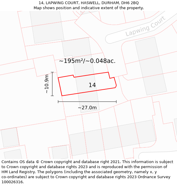 14, LAPWING COURT, HASWELL, DURHAM, DH6 2BQ: Plot and title map