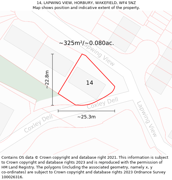 14, LAPWING VIEW, HORBURY, WAKEFIELD, WF4 5NZ: Plot and title map