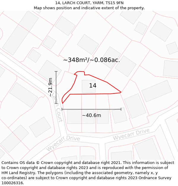 14, LARCH COURT, YARM, TS15 9FN: Plot and title map